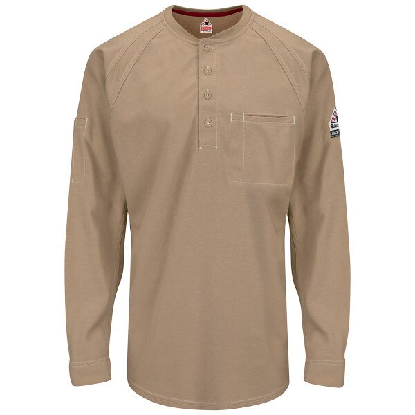 iQ Flame Resistant Long Sleeve Henley Shirt in Khaki